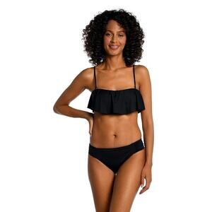 La Blanca Island Goddess Black Ruffle Bandeau Bra Bikini Swimsuit Top Size 16